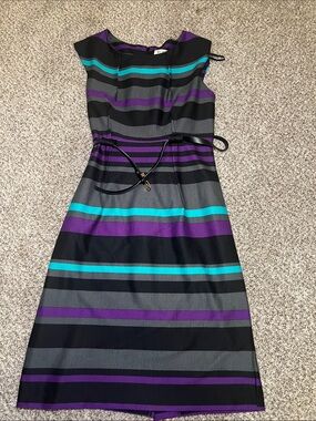 Soho Apparel Teal, Purple & Black Striped Midi Dress